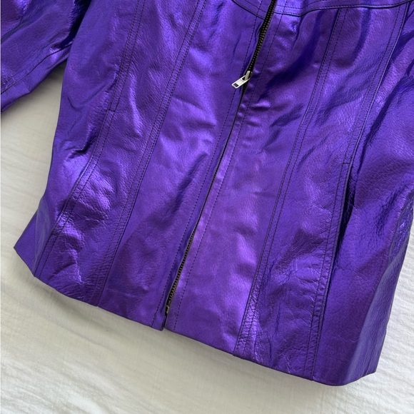 Vintage 90s Wilsons Maxima Metallic Purple Leather Jacket - Picture 4 of 8